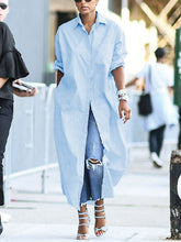 Simple Loose Buttoned Solid Modern Color Lapel Maxi Dresses